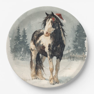 Plato de papel de Navidad / Hermoso caballo pintad