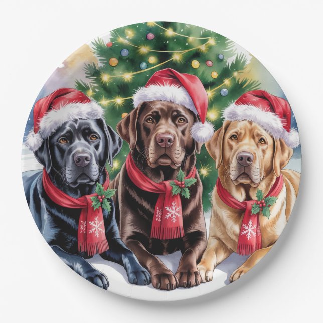 Plato de papel de Navidad Labrador (Anverso)