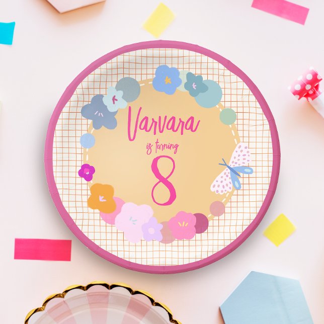 Plato de Papel de Niña Cumpleaños Flor de Dopamina (Subido por el creador)