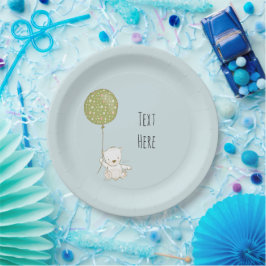 Plato de papel de oso y globo - Azul