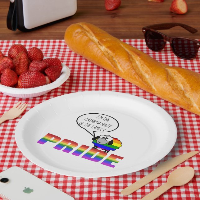 Plato de papel de oveja del orgullo arcoíris (Picnic)