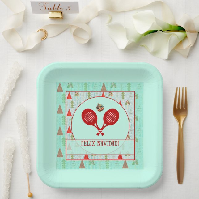 Plato de papel de pádel – Padel Navidad Retro (Boda)