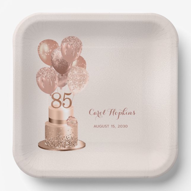 Plato de papel de pastel de oro rosa para cumpleañ (Anverso)