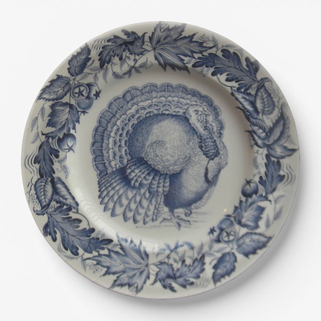 Plato de papel de pavo azul (Anverso)