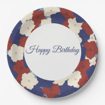Plato de papel de Petunias - Feliz Cumpleaños