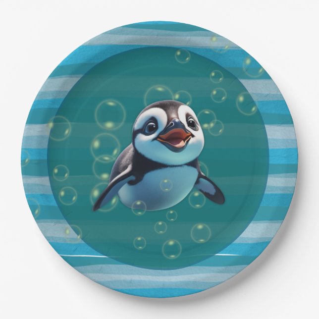 Plato de papel de pingüino bebé (Anverso)