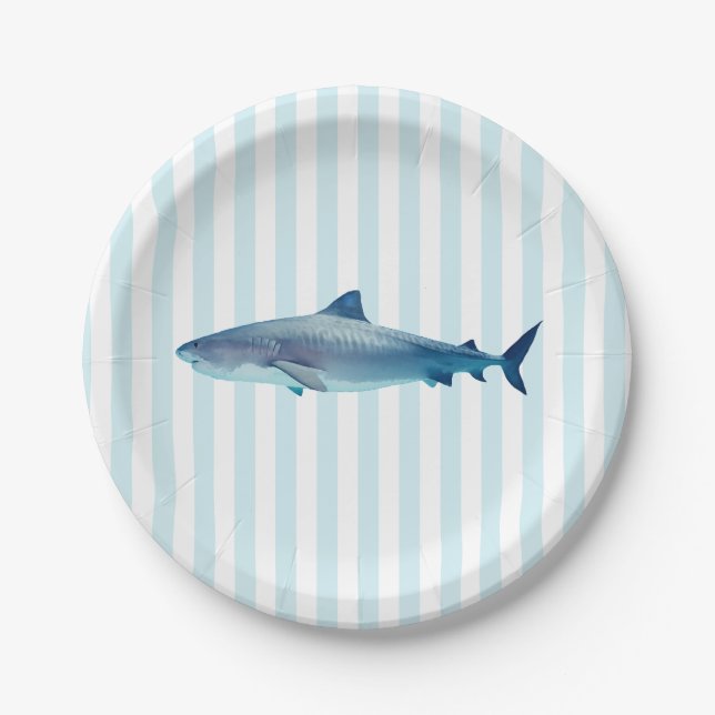 Plato de papel de pintura de tiburón raya azul (Anverso)