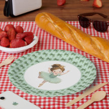 Plato de papel de princesa pequeño verde menta