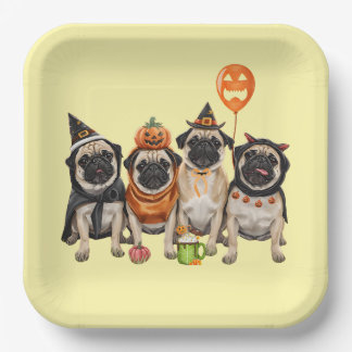 Plato de papel de Pug adorable de Halloween – Perr