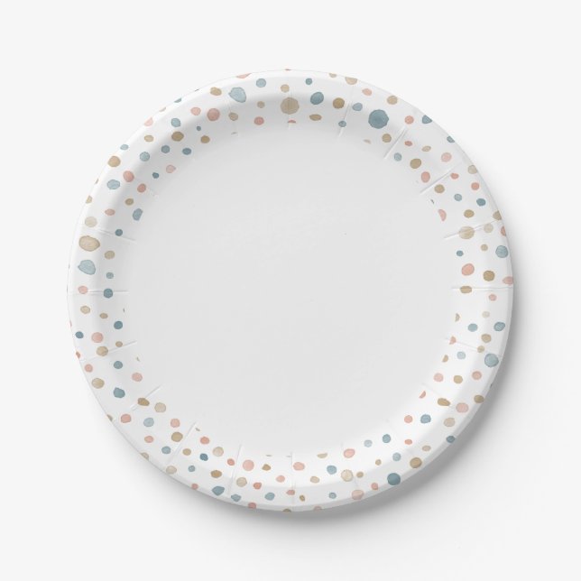Plato de papel de puntos de acuarela Annie Confett (Anverso)