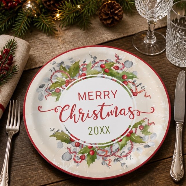 Plato de papel de rama de acebo de Navidad (Subido por el creador)