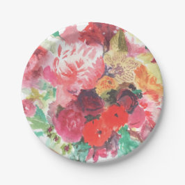 Plato de papel de ramo de flores vibrantes