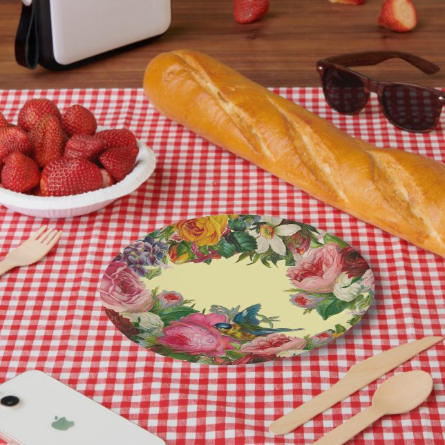 Plato de papel de ramo de primavera (Picnic)