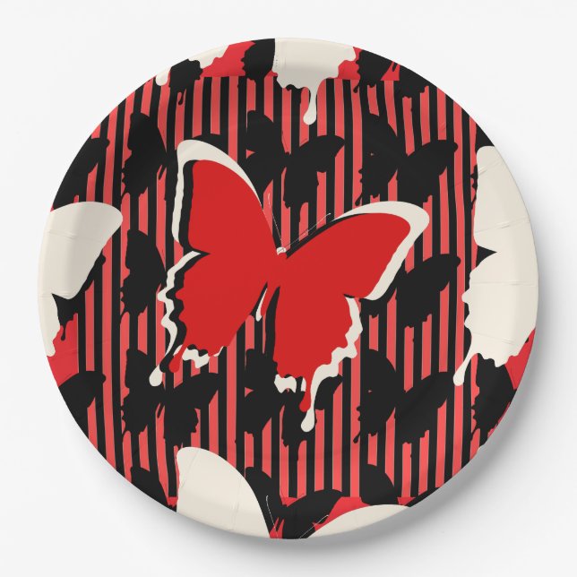 Plato de Papel de Raya de Mariposa Roja (Anverso)
