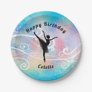 Plato de papel de remolino de bailarina Feliz Cump