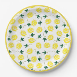 Plato de papel de rosas amarillas