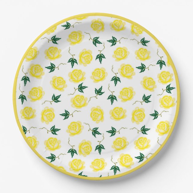 Plato de papel de rosas amarillas (Anverso)
