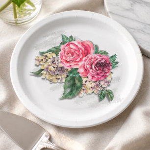Plato de papel de rosas rojas hermosas