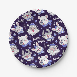 Plato de papel de Santa Claus Oso Polar Reno Navid