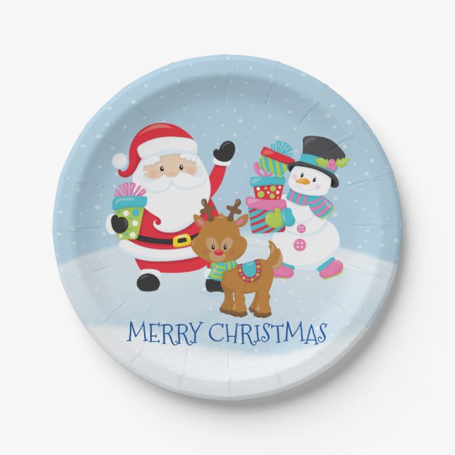 Plato de papel de Santa Claus y sus amigos (Anverso)