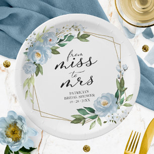 Plato De Papel De Señorita a Señora Dusty Blue Geométrico Baby Sh