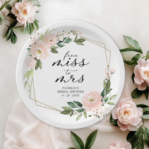 Plato De Papel De Señorita a Señora Rosa Claro Geométrico Bridal 