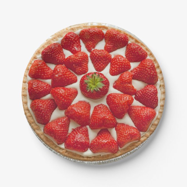 Plato de papel de tarta de queso con fresa (Anverso)