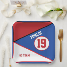Plato de papel de tema deportivo Rojo, Blanco y Az