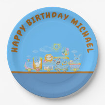 Plato de papel de tren de animales Retro Feliz Cum