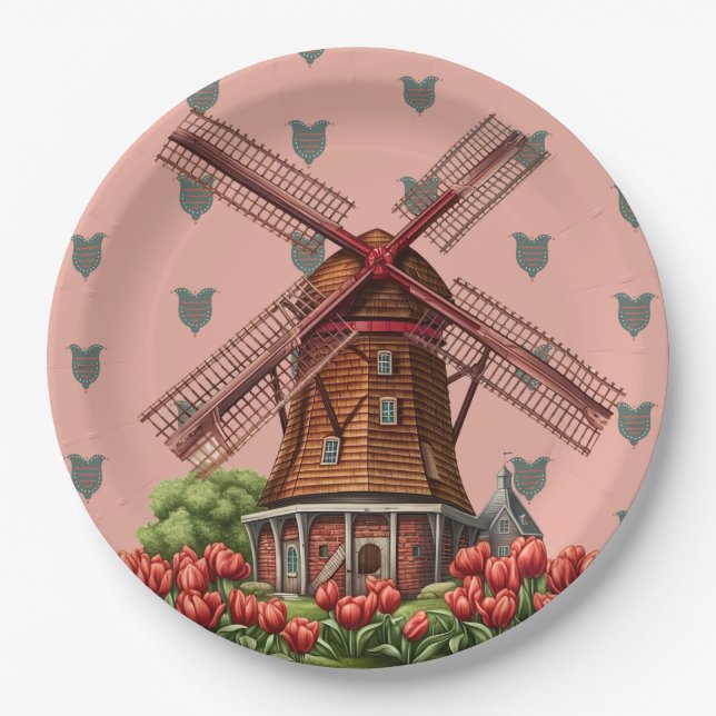 Plato de papel de tulipanes de Holanda (Anverso)