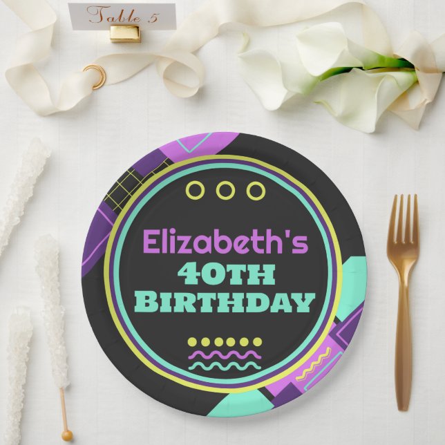 Plato De Papel De vuelta al cumpleaños retro de los años 90 (Boda)