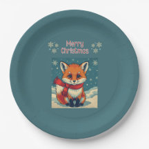 Plato de papel de zorro de Navidad acogedor