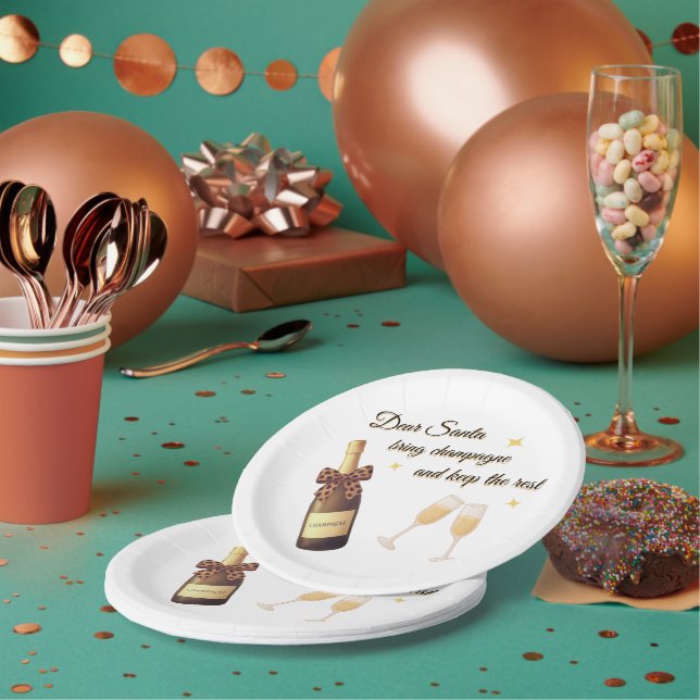 Plato De Papel Dear Santa Champagne Design (Multi)