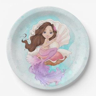 Plato De Papel Debajo de la sirena marina (Brunette) en la cubier