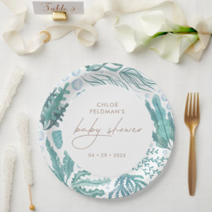 Plato De Papel Debajo del mar acuarela Baby Shower náutico