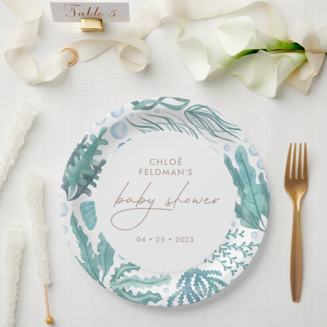 Plato De Papel Debajo del mar acuarela Baby Shower náutico (Boda)