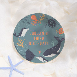 Plato De Papel Debajo del mar Ocean Animals Boy Birthday Party