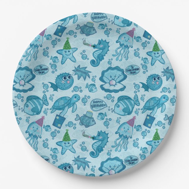 Plato De Papel Debajo del turno de cumpleaños del mar (Anverso)