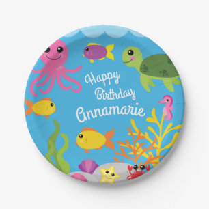 Plato De Papel Debajo placas del cumpleaños de los animales del
