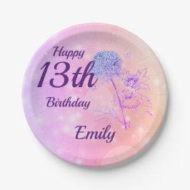 Plato De Papel Décimotercero cumpleaños del chica de hadas rosado