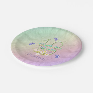 Plato De Papel décimotercero Mariposas y Wildflowers de la fiesta