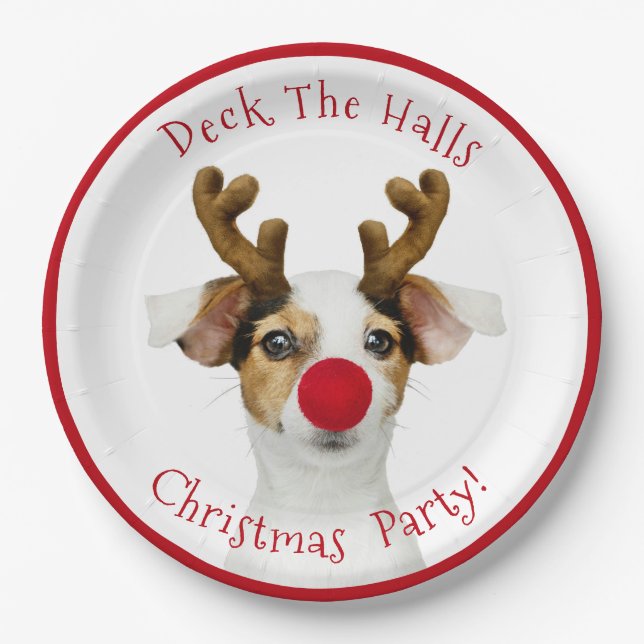 Plato De Papel Deck The Halls, Perro Funny, Fiesta Navidades (Anverso)