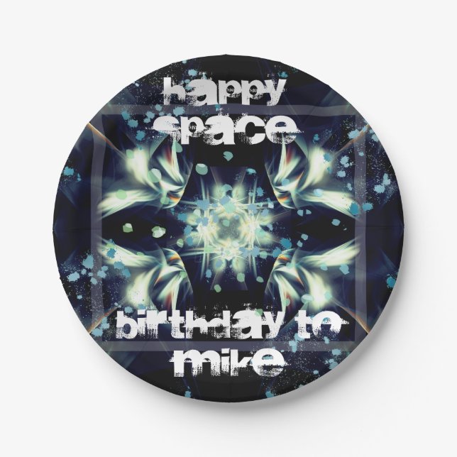 Plato De Papel Deco Star Space y tu texto (Anverso)