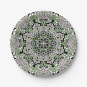 Plato De Papel Decodificación de color gris verde ornamental abst