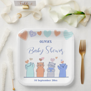 Plato De Papel Decoración Baby Shower rosa de corazones de gatito