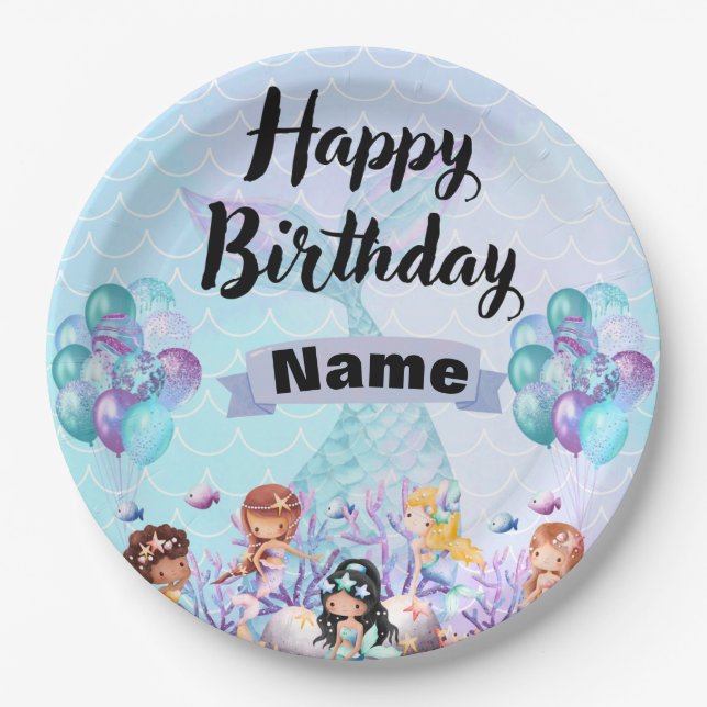 Plato De Papel Decoración caprichosa del Fiesta de la Sirena - Az (Anverso)