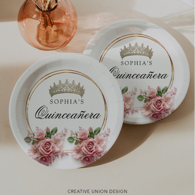 Plato De Papel Decoración de cumpleaños de la corona rosa de Quin (Subido por el creador)