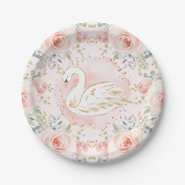 Plato De Papel Decoración de cumpleaños de la Princesa de Cisne d (Anverso)