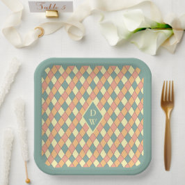Plato De Papel Decoración de fiesta con monograma Harlequin vinta