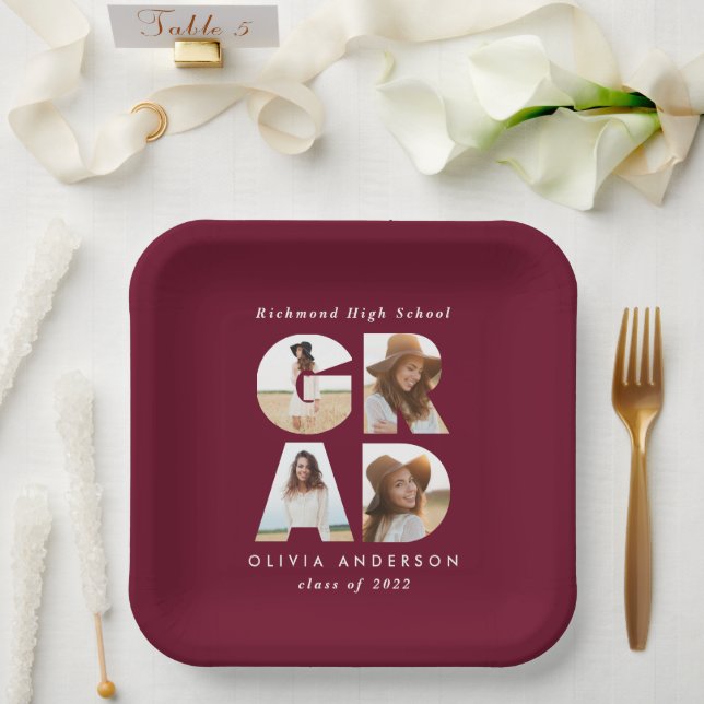 Plato De Papel Decoración de fiestas burdeos modernos con múltipl (Boda)